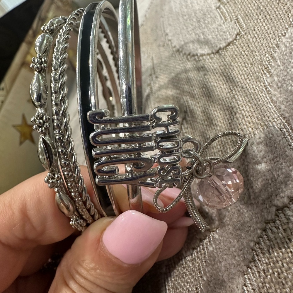 Silver and Pink Charm Bracelet Set